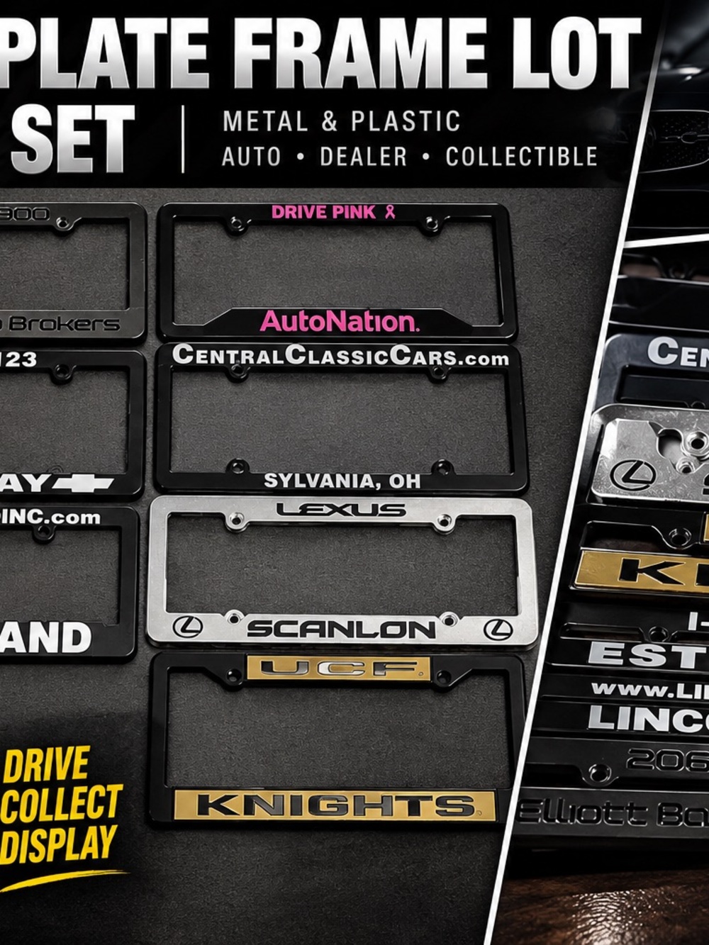 7 License Plate Frame Lot UCF Knights Lexus AutoNation Dealer Car Metal Plastic